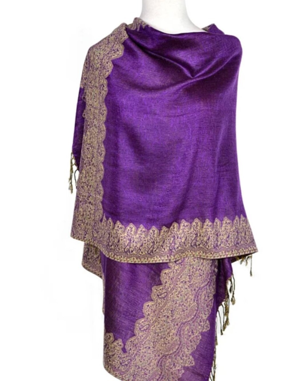 Purple Border Pashmina Scarf, Reversible Shawl Wrap for Women, Rave Scarf